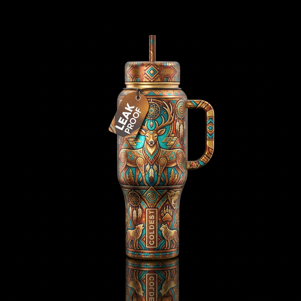 deer, native american, shiny, beautiul water bottle design