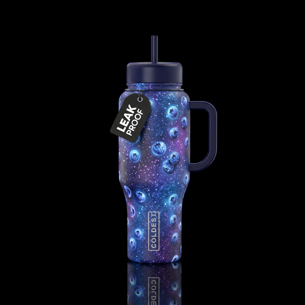 blueberry, sparkly, glowie water bottle design