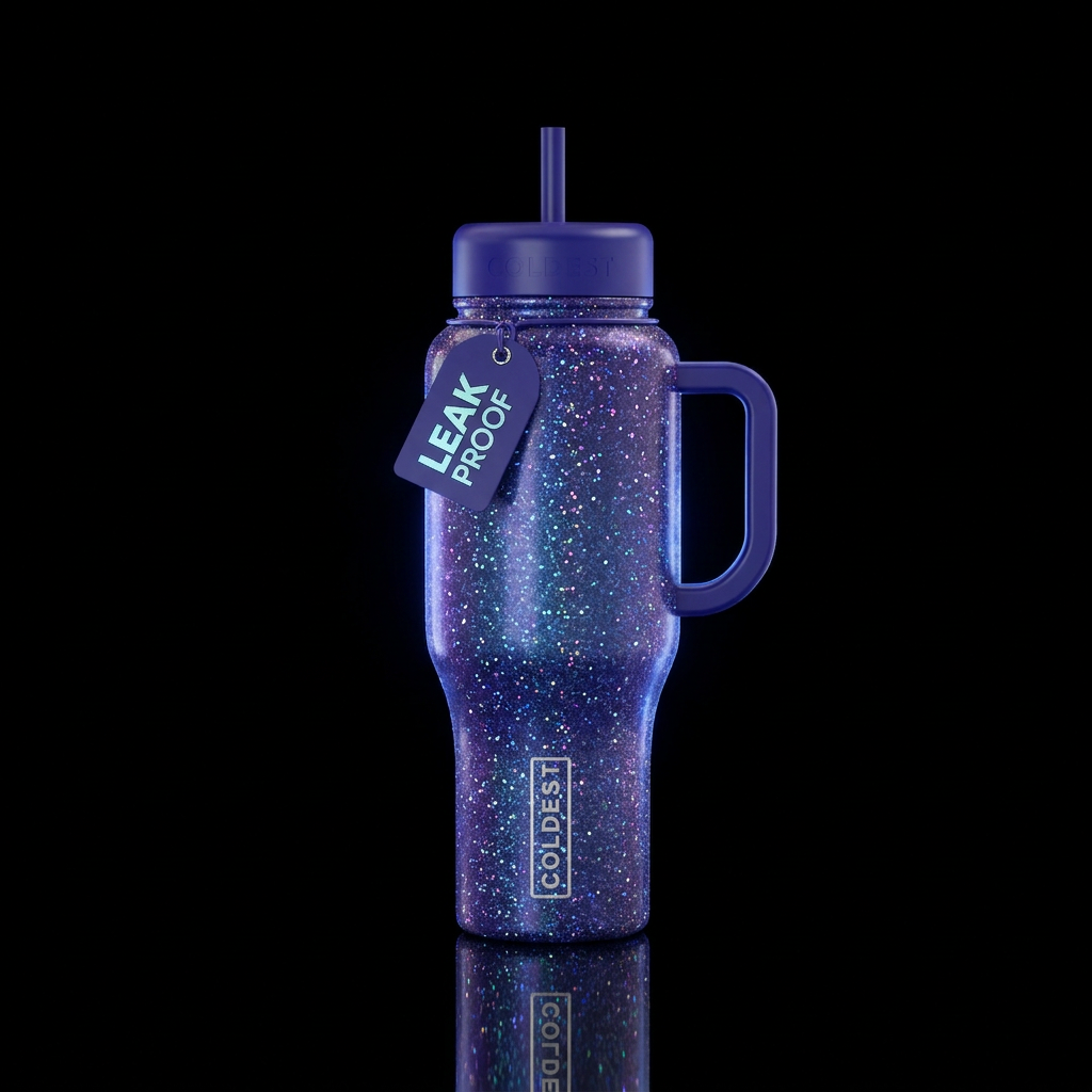 blueberry, sparkly, glowie water bottle design