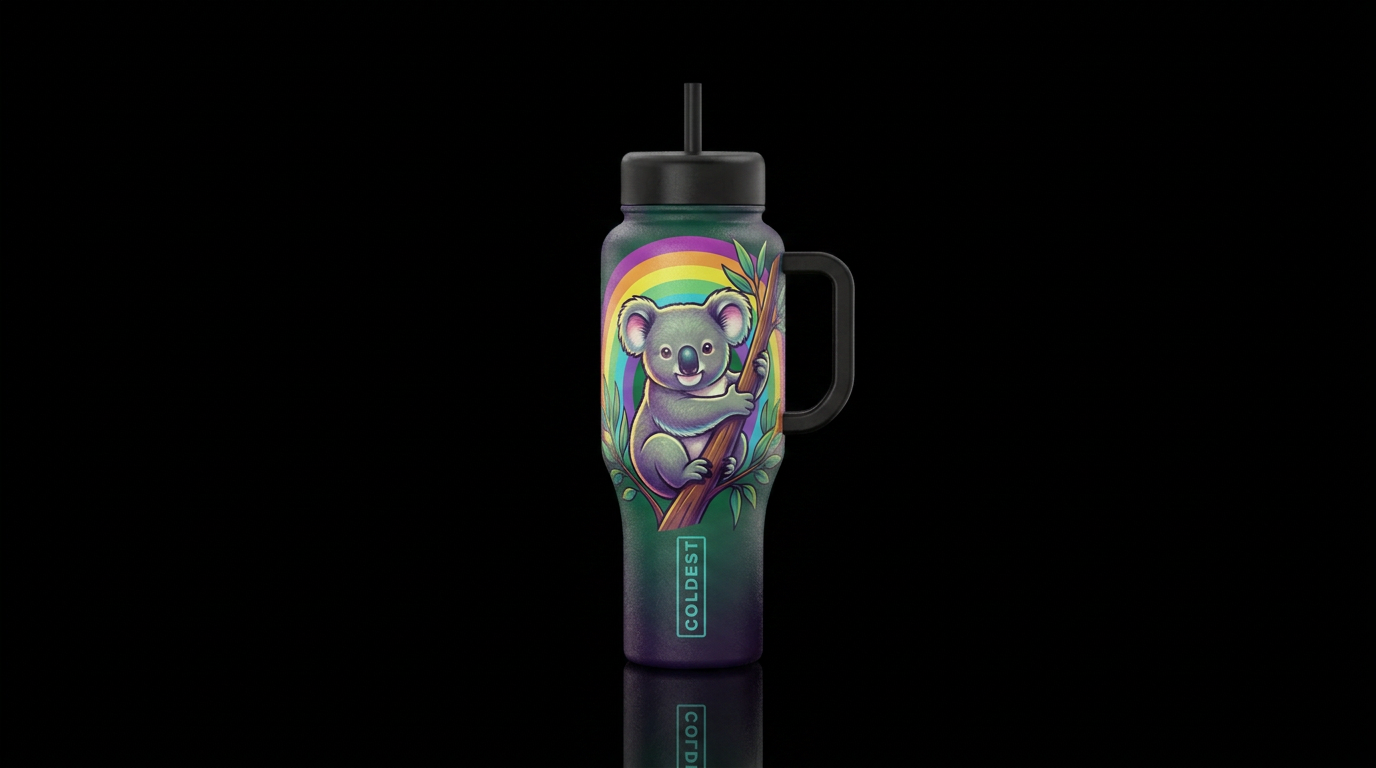 rainbow, koala water bottle design