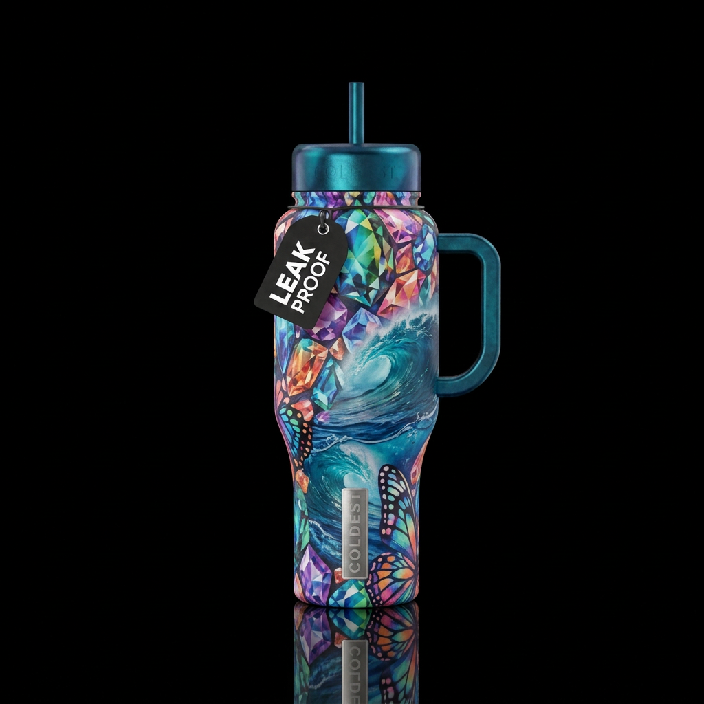 gemstone, ocean, butterfly, abstract, matte water bottle design