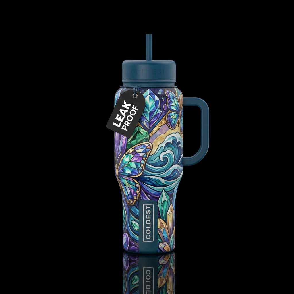 gemstone, ocean, butterfly, abstract, matte water bottle design