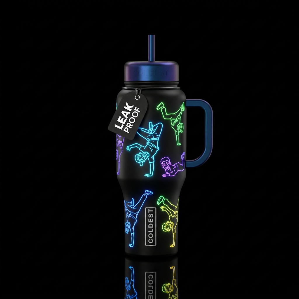 funny, breakdance, funny, glowie water bottle design
