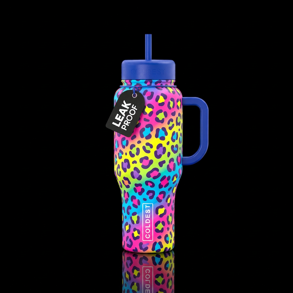 Lisa frank colorful cheetah print water bottle design