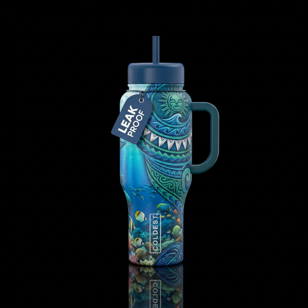 deep ocean, pacific islander water bottle design