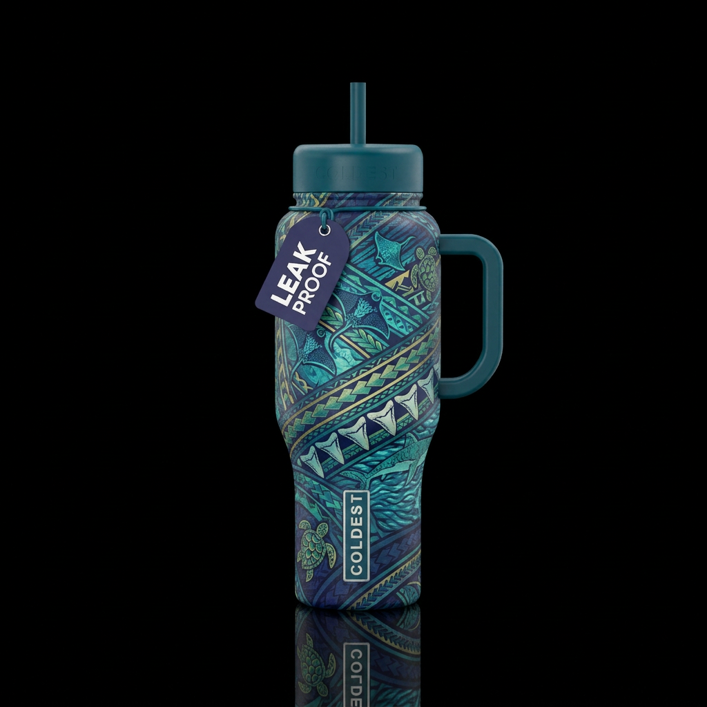 deep ocean, pacific islander water bottle design