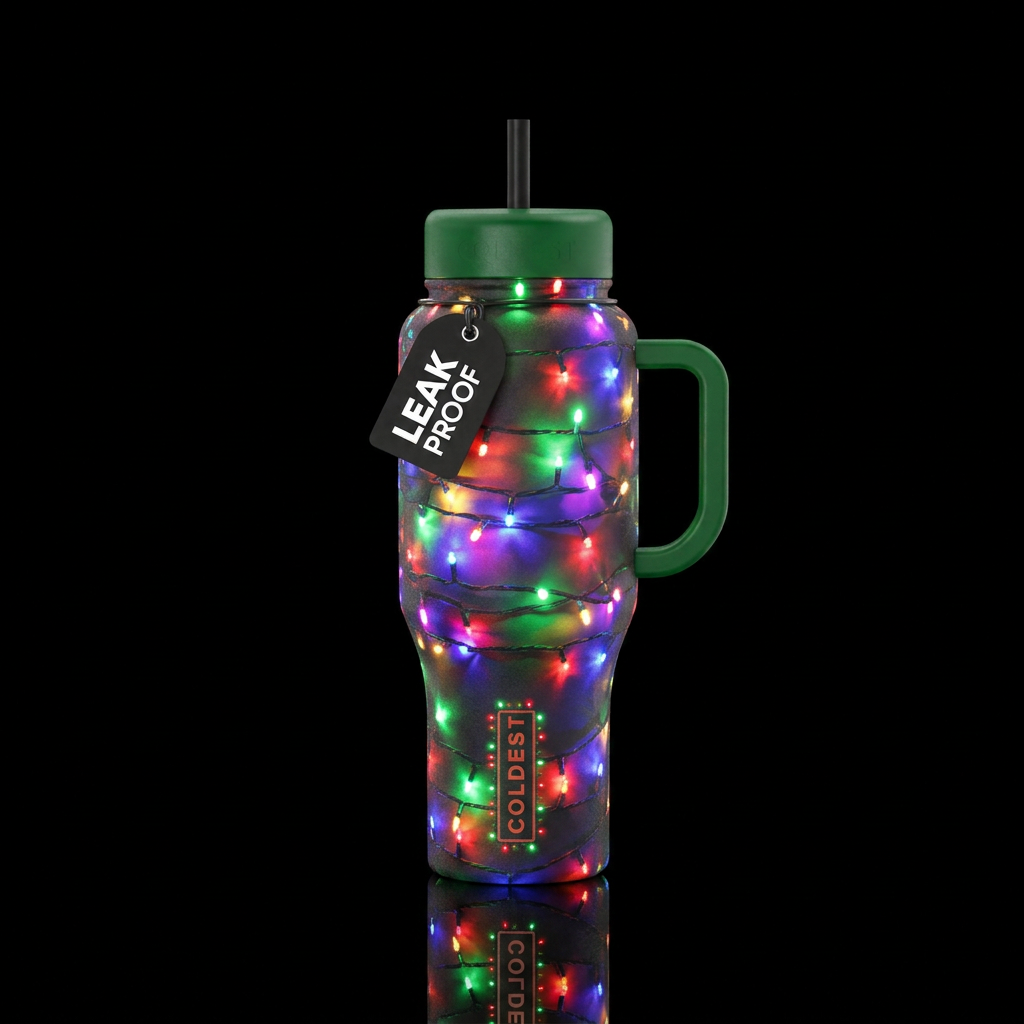 Christmas lights water bottle design