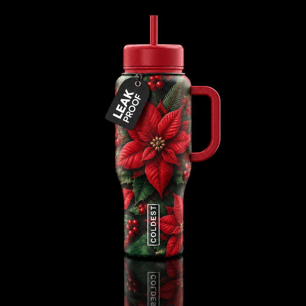 Christmas Poinsettia water bottle design