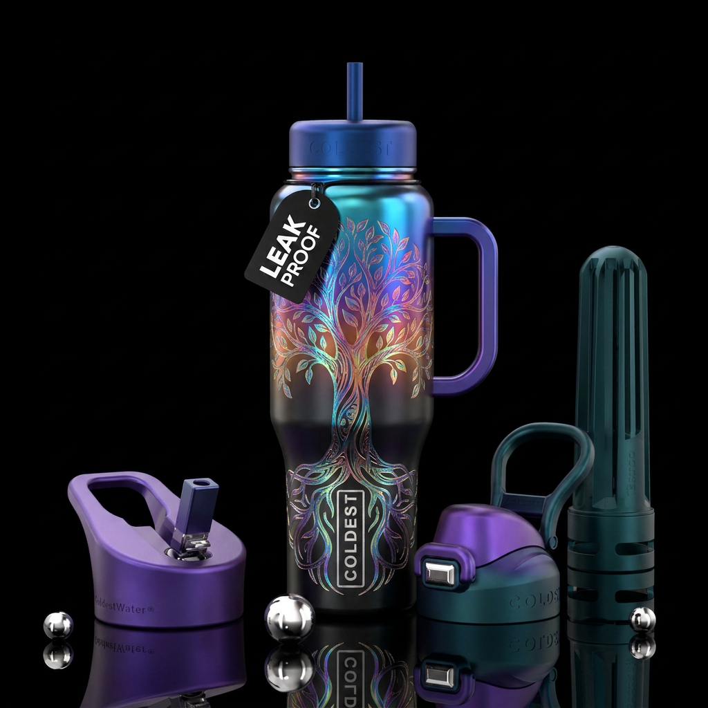 Reverse chromatic design anodized metal rainbow me... water bottle design