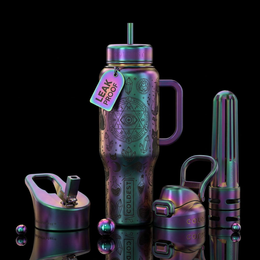 Reverse chromatic design anodized metal rainbow me... water bottle design