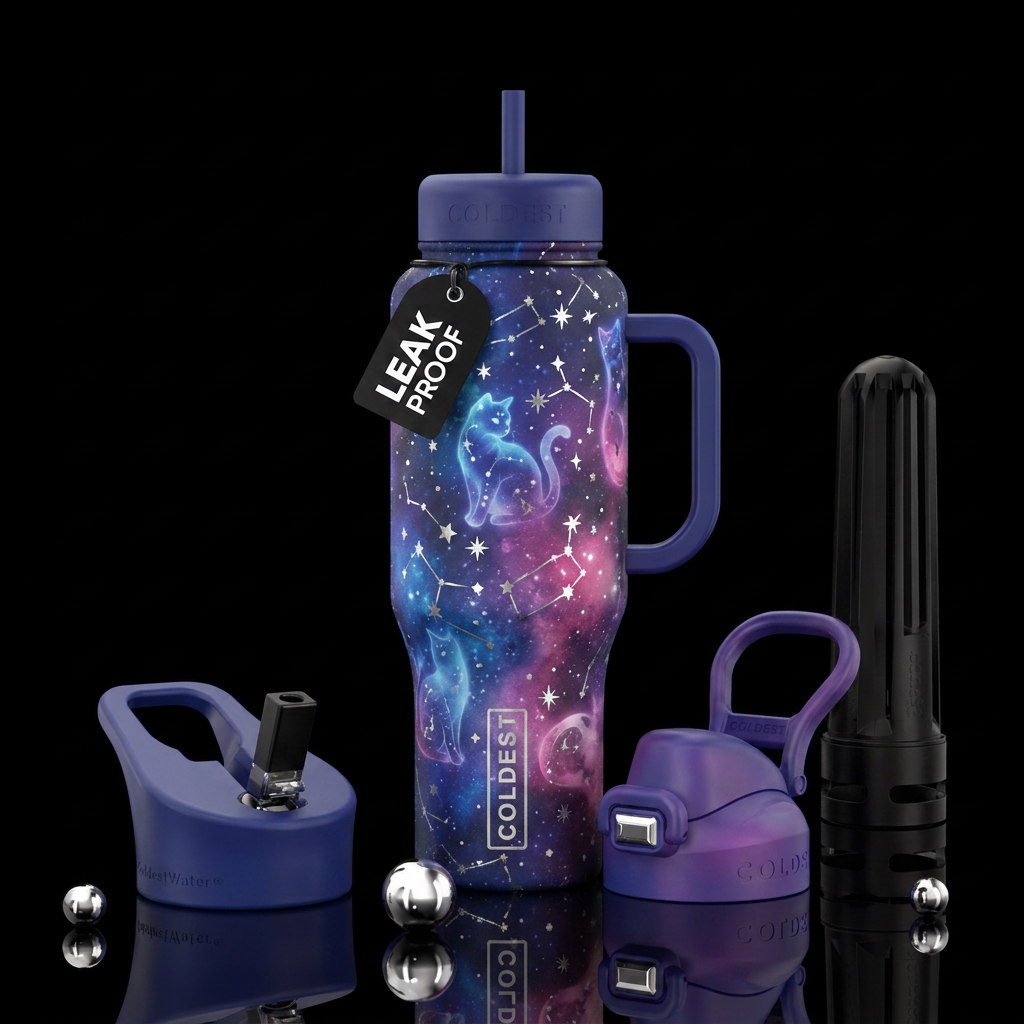 Celestial star cats design glow in the dark, metal... water bottle design