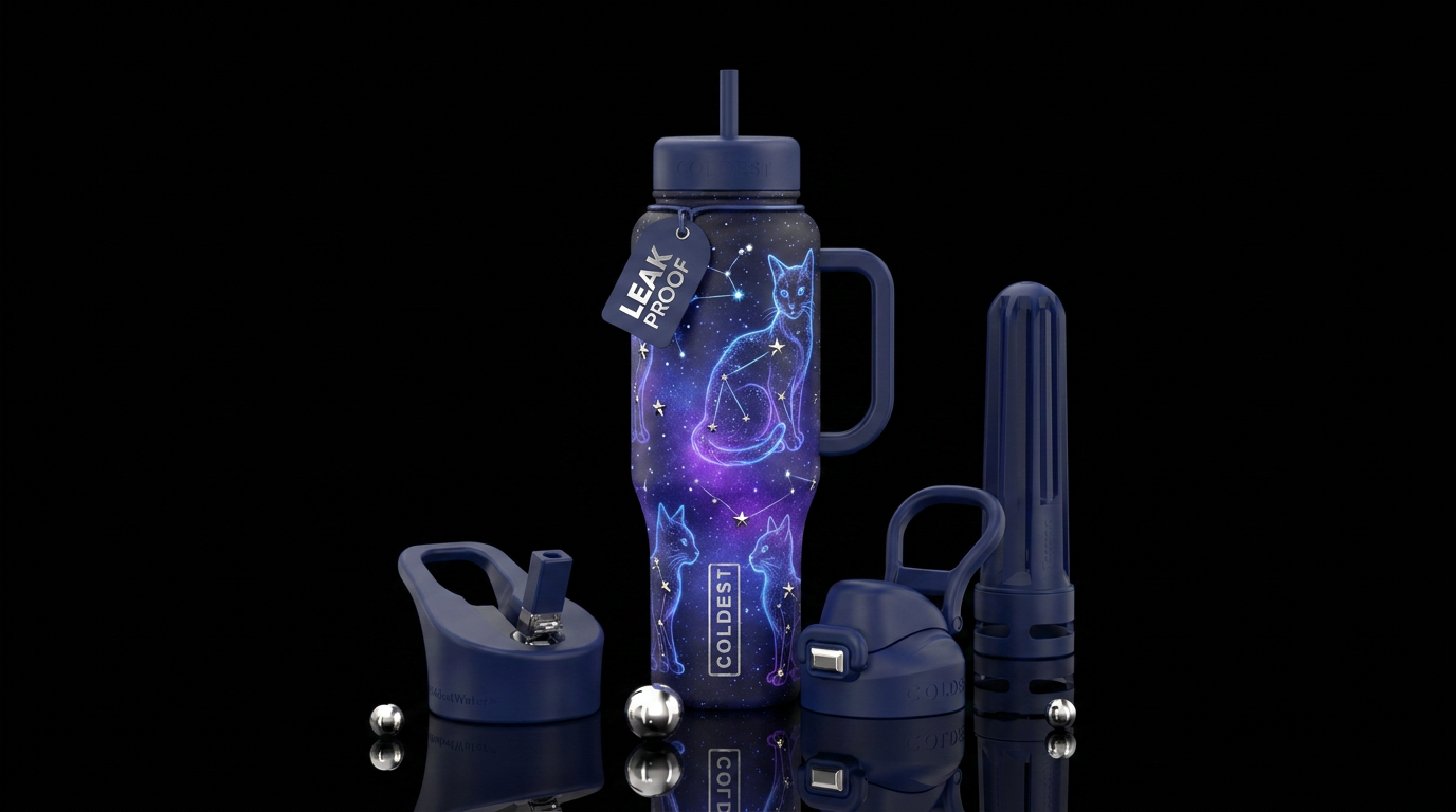 Celestial star cats design glow in the dark, metal... water bottle design