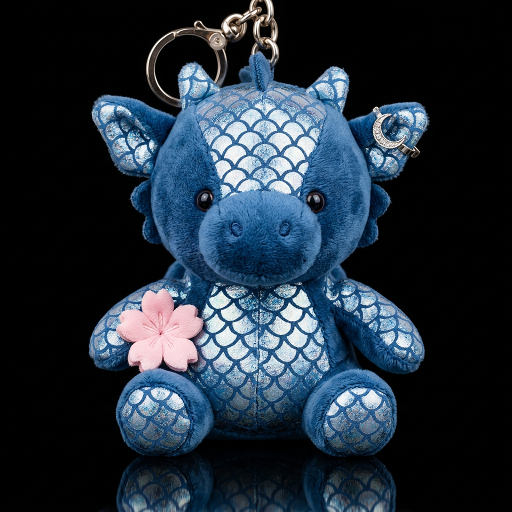 Make a blue reflective scaled dragon plush with a ... water bottle design