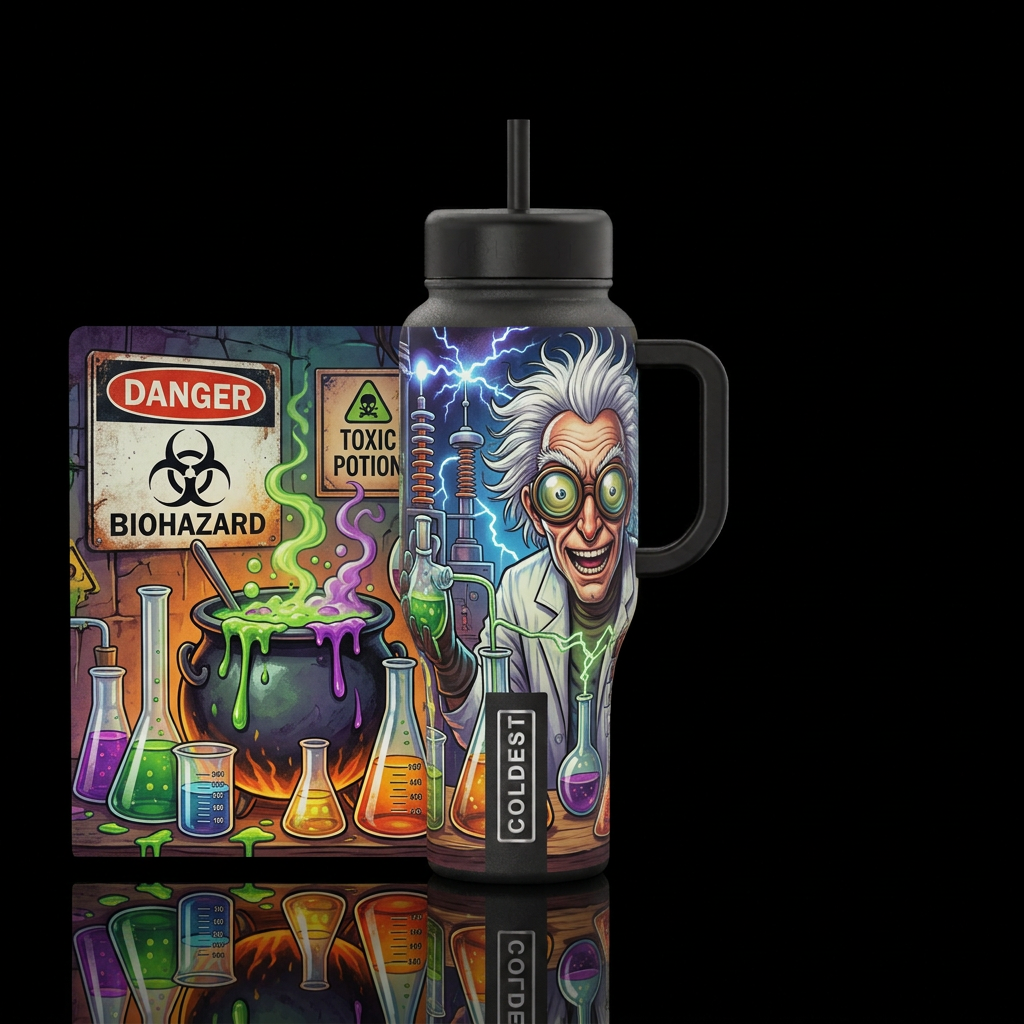 Mad scientist lab - danger biohazard sign , oozing... water bottle design