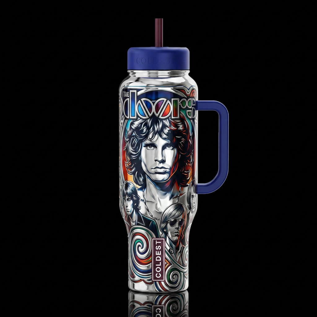 rock and roll Jim Morrison the doors chrome, reali... water bottle design