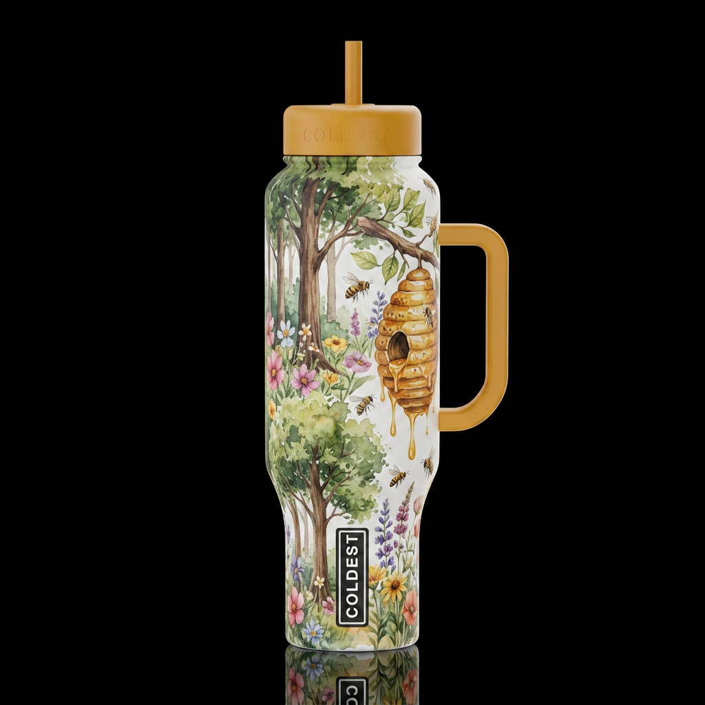 honey dripping bee's beehive wild flowers, scienti... water bottle design