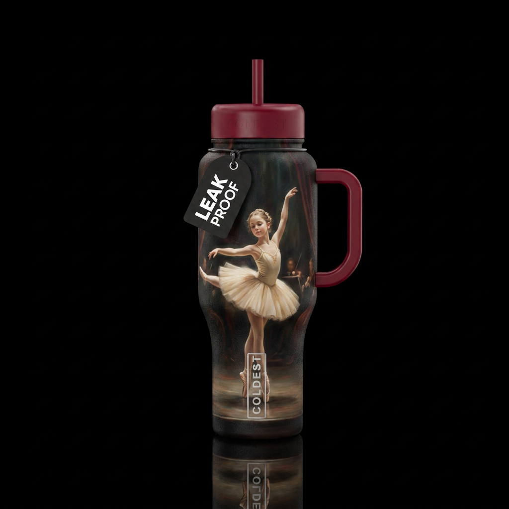 ballet innocence, realism stage, stylistic, darkne... water bottle design