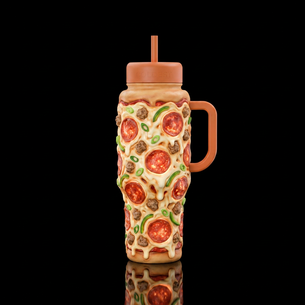 pizza sausage onions green peppers dripping sculpt... water bottle design