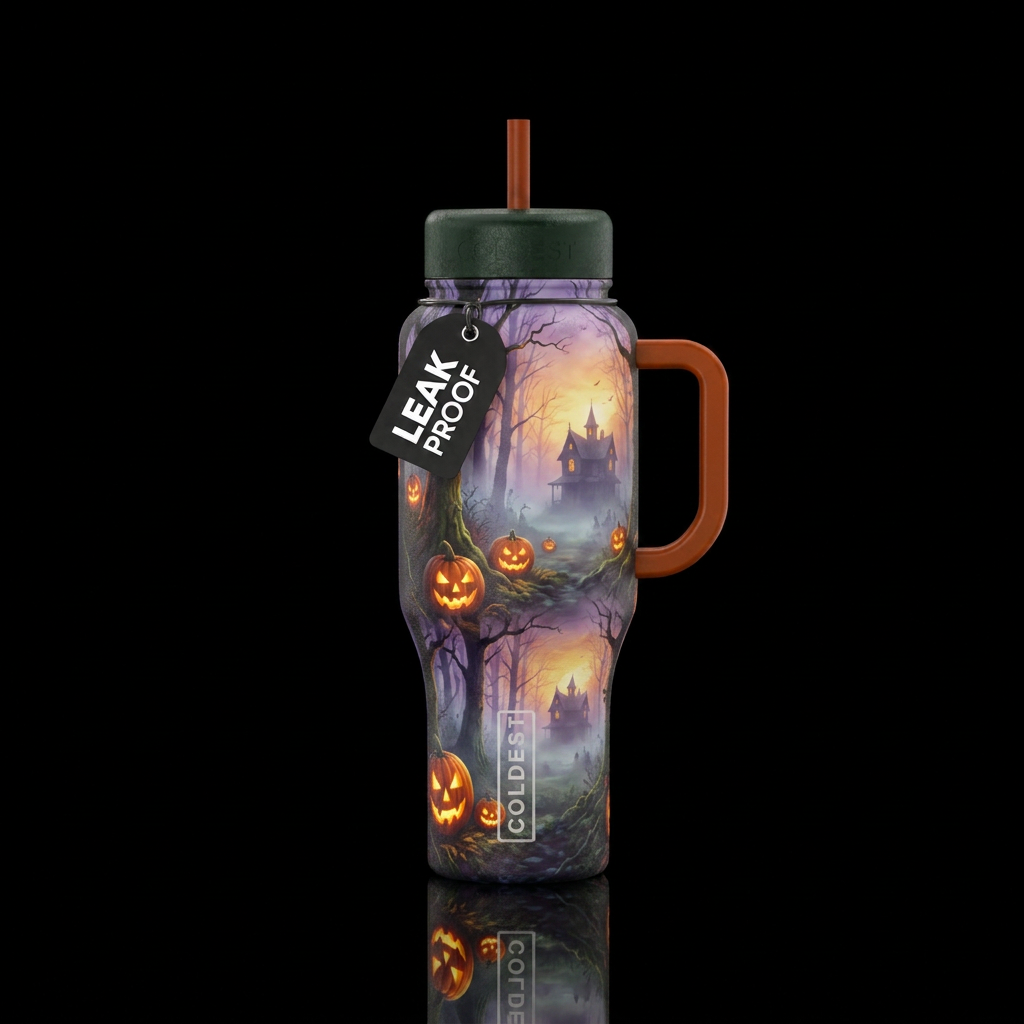 house, scary, foggy morning, glowie haunted ghost ... water bottle design