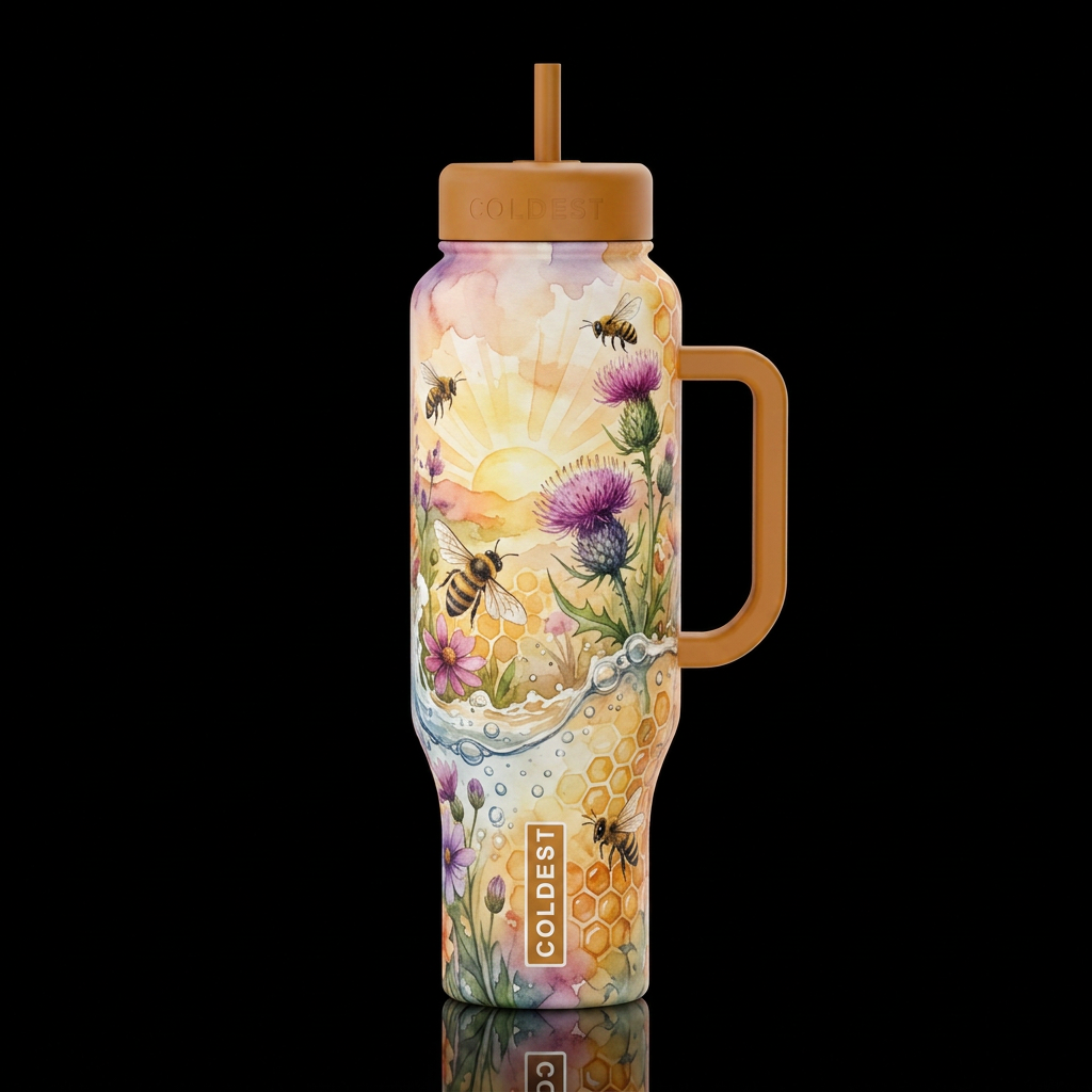 Bee's bubbles wild flowers milk thistle sunrise wa... water bottle design