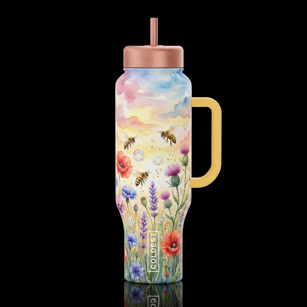 Bee's bubbles wild flowers milk thistle sunrise wa... water bottle design