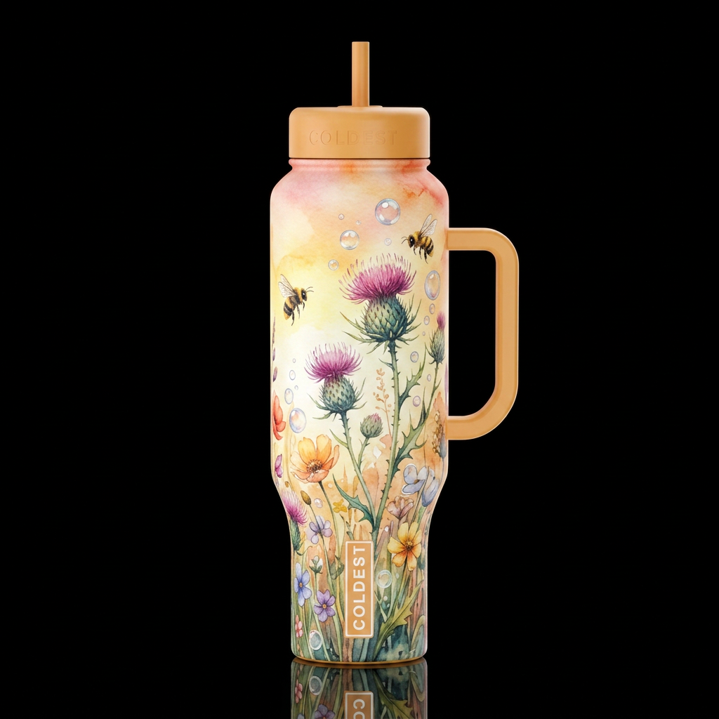 Bee's bubbles wild flowers milk thistle sunrise wa... water bottle design