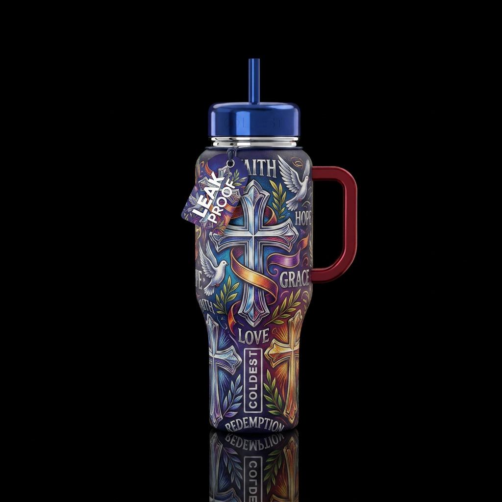 gospel, realism Sketch chrome christian crosses wa... water bottle design