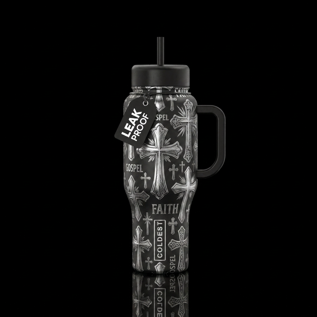 gospel, realism Sketch chrome christian crosses wa... water bottle design