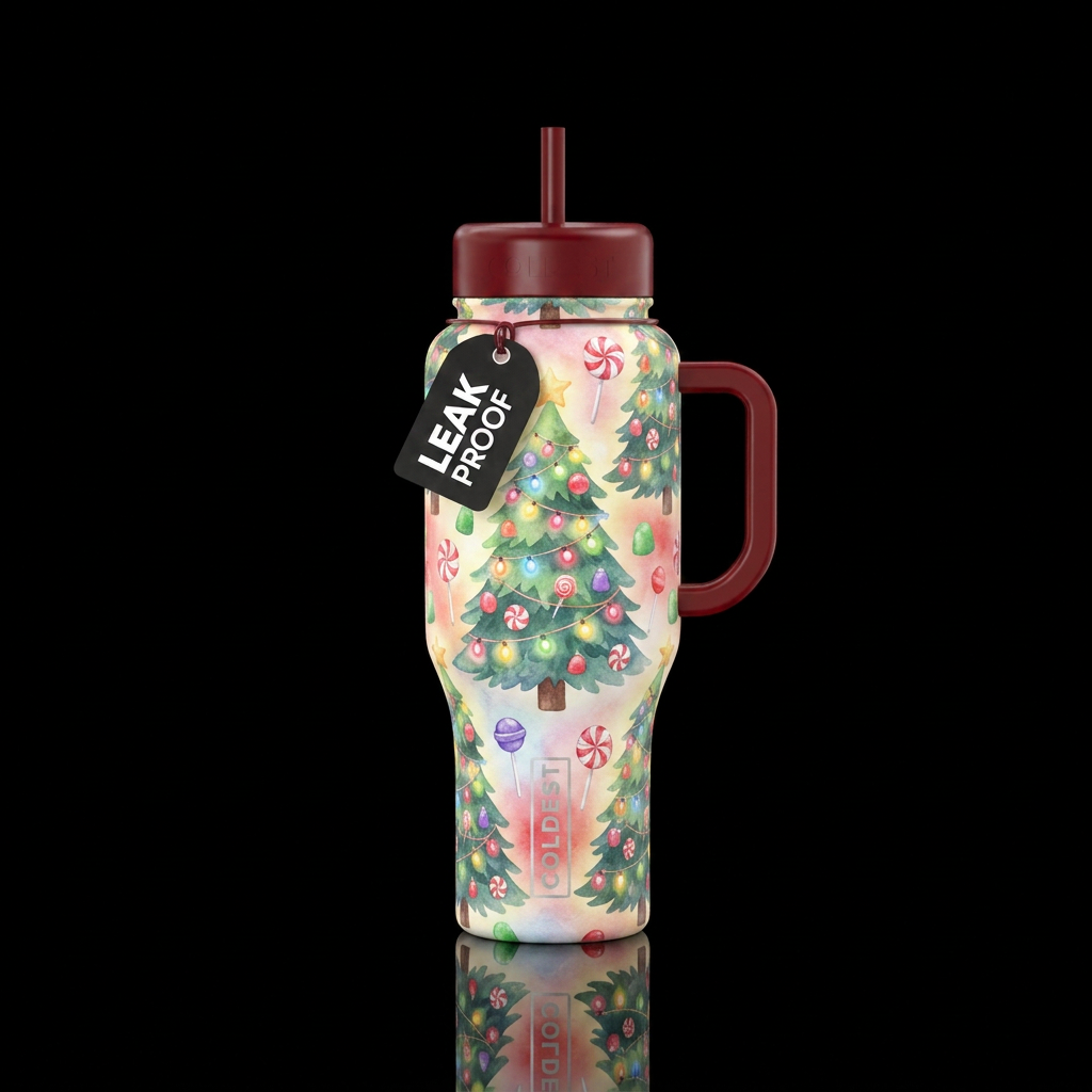 Candy lighted Christmas tree watercolor glowie water bottle design