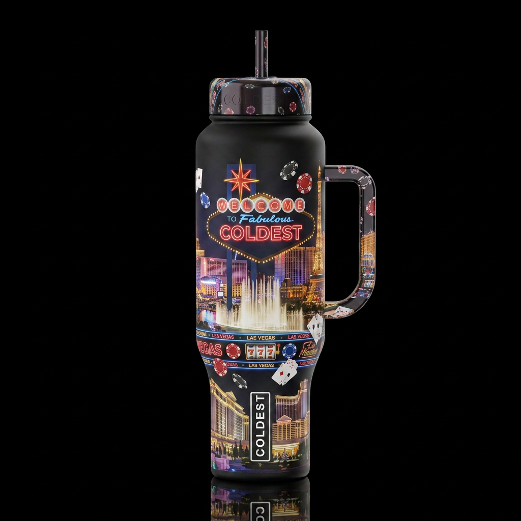 Las Vegas neon lights casino strip slots poker chi... water bottle design
