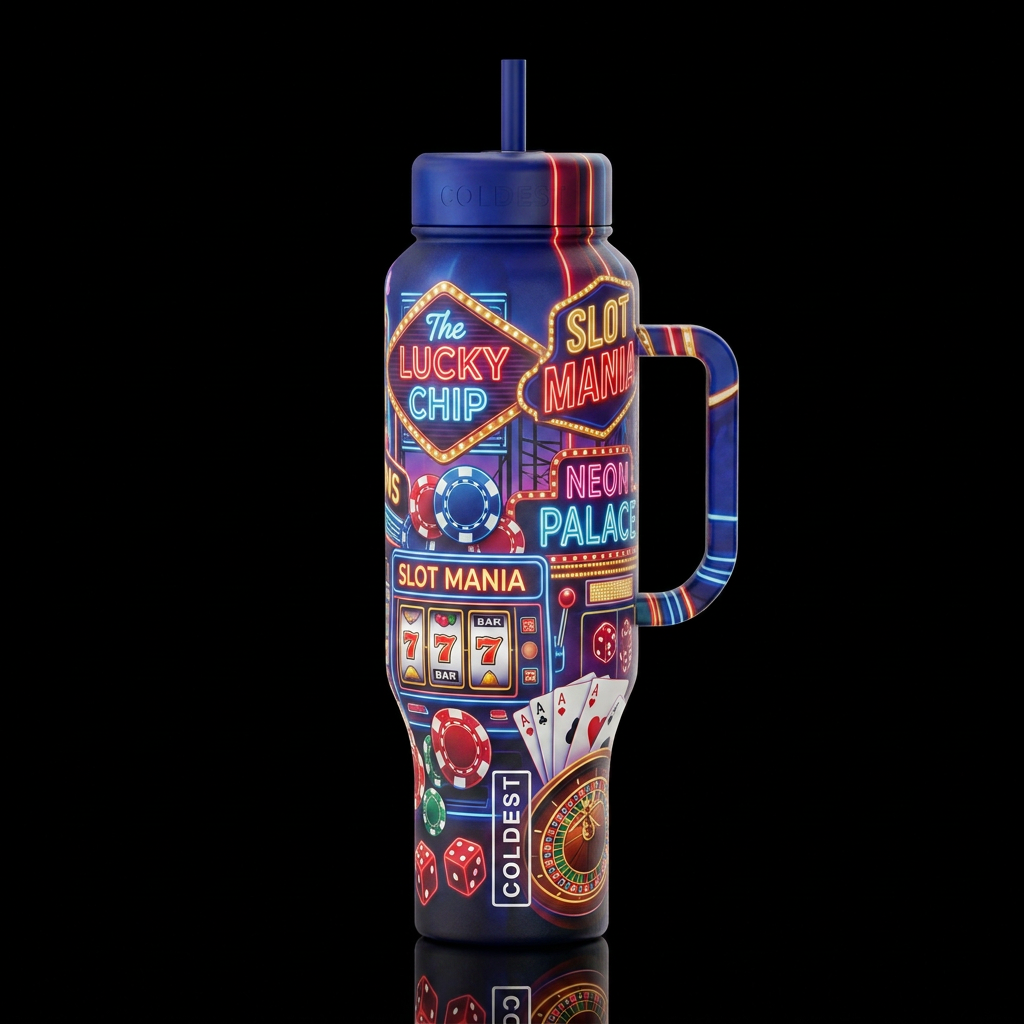 Las Vegas neon lights casino strip slots poker chi... water bottle design