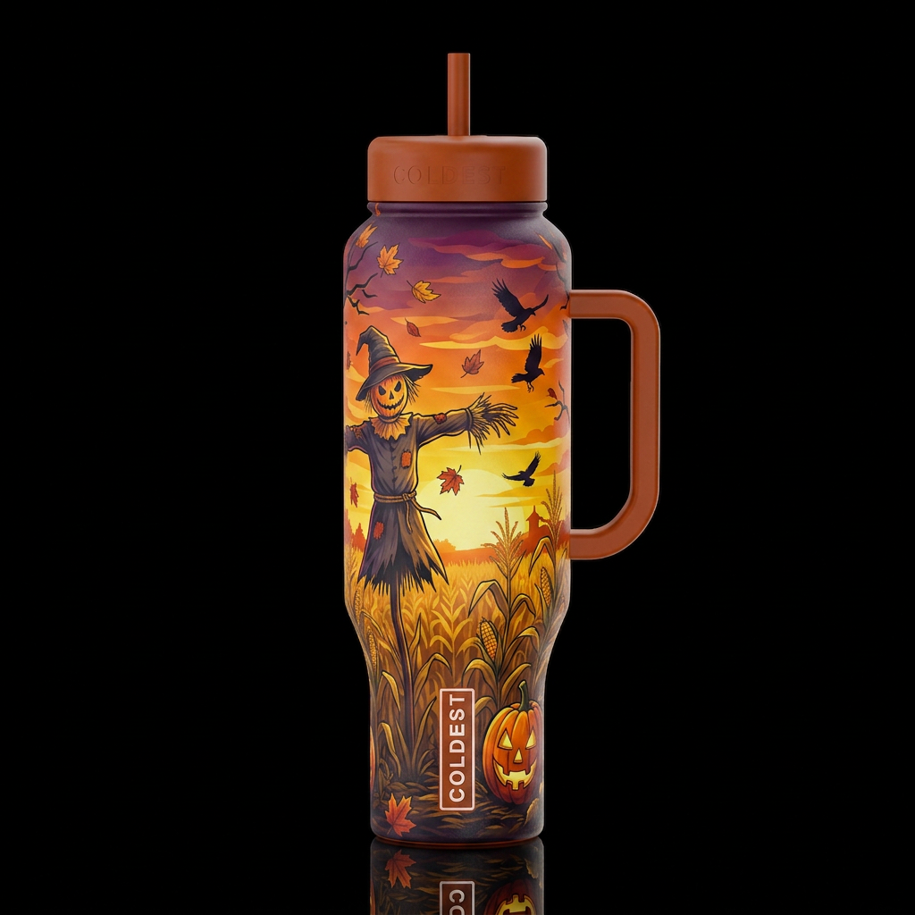 Scarecrow autumn leaves crow's Jack o lantern's su... water bottle design