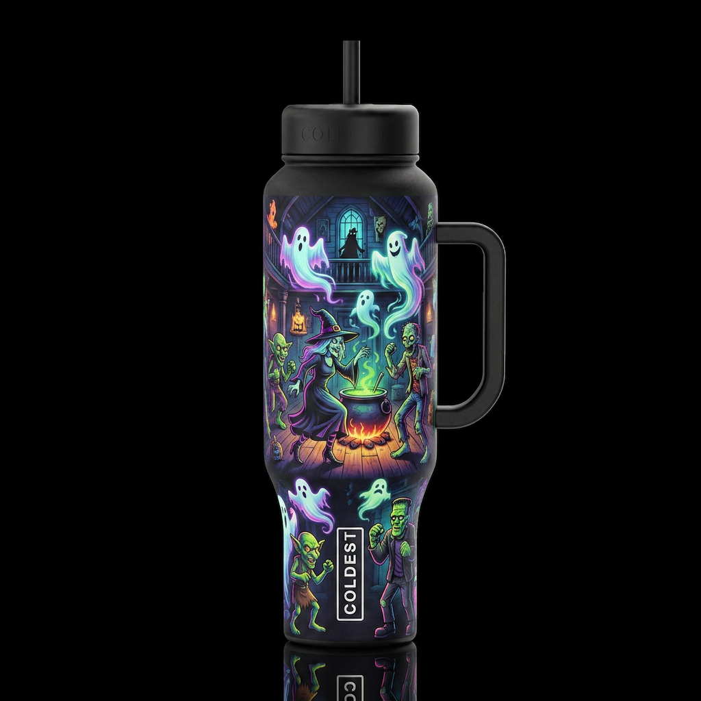 Ghost's goblins witch zombie Frankenstein dancing ... water bottle design