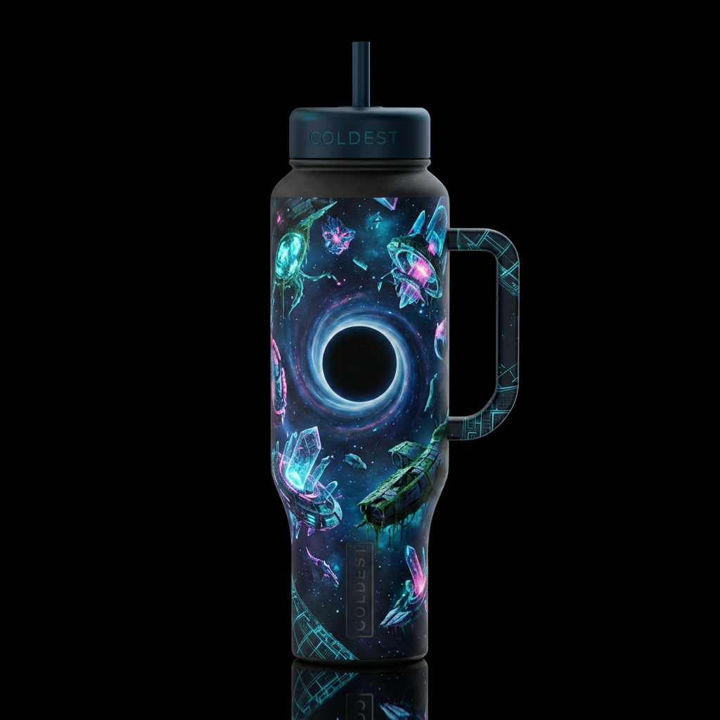 black hole, lost civilization, glowie sifi, realis... water bottle design