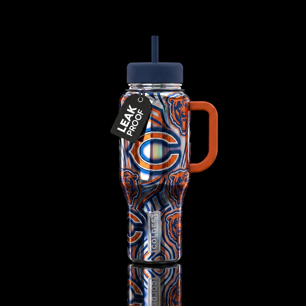 Chicago bears chrome, glowie water bottle design