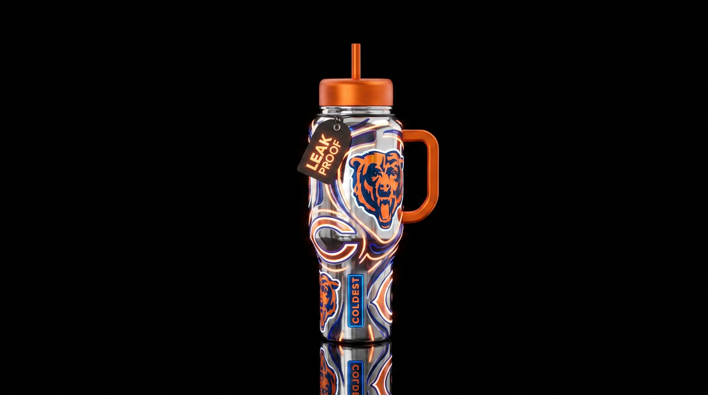 Chicago bears chrome, glowie water bottle design