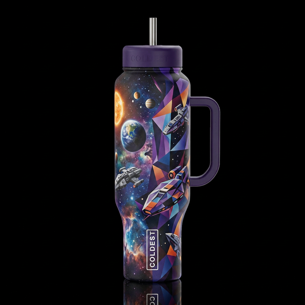 galaxy, sci-fi, realism planets sun, bold cubist s... water bottle design
