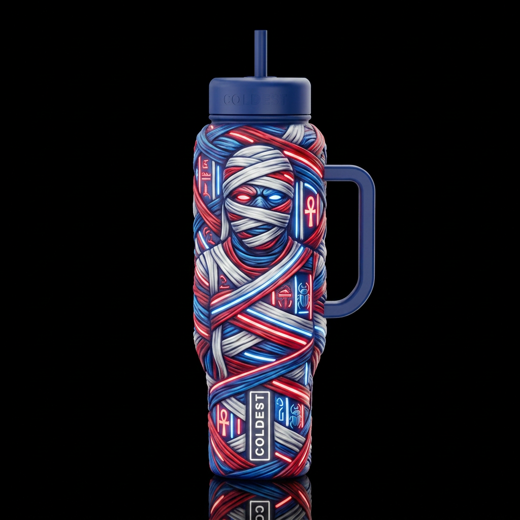Red white blue mummy glowie schulped water bottle design