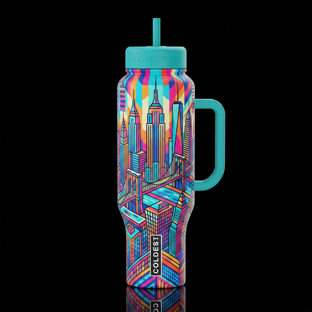 geometric, modern op art New york city water bottle design
