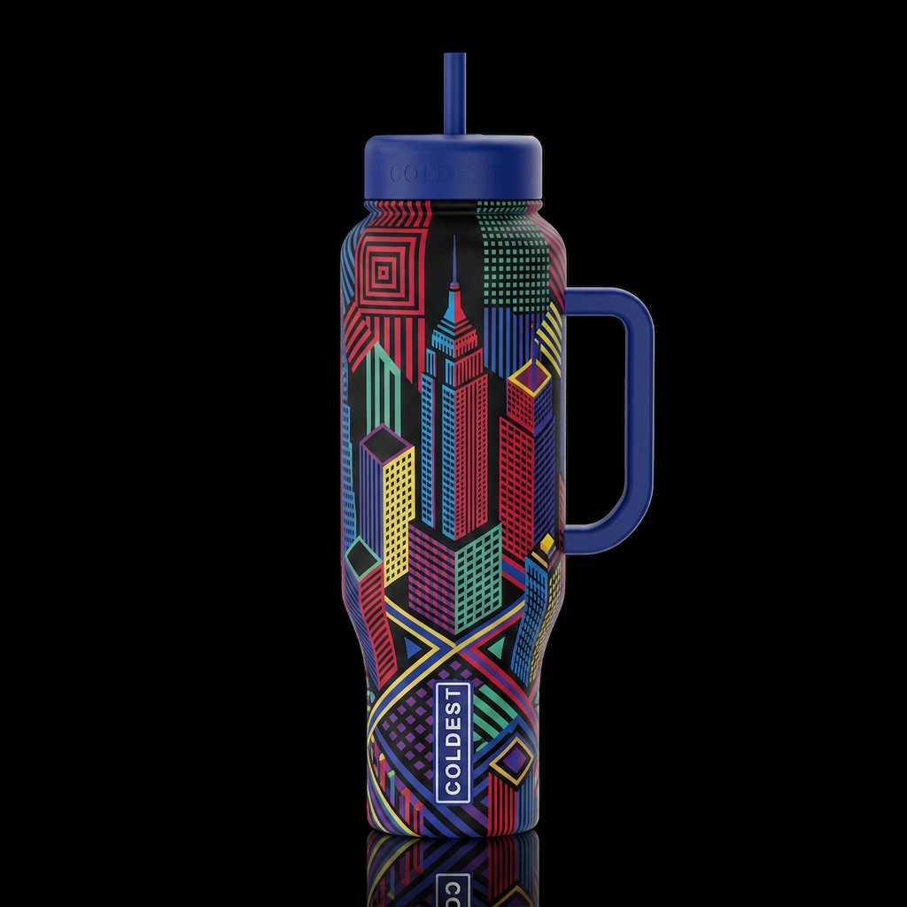 geometric, modern op art New york city water bottle design