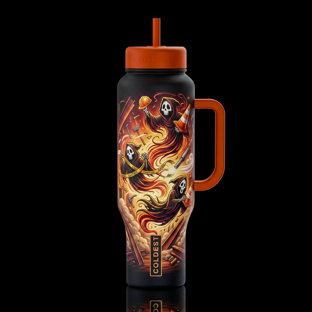 Construction sight windy funny Grimm reaper chaos ... water bottle design