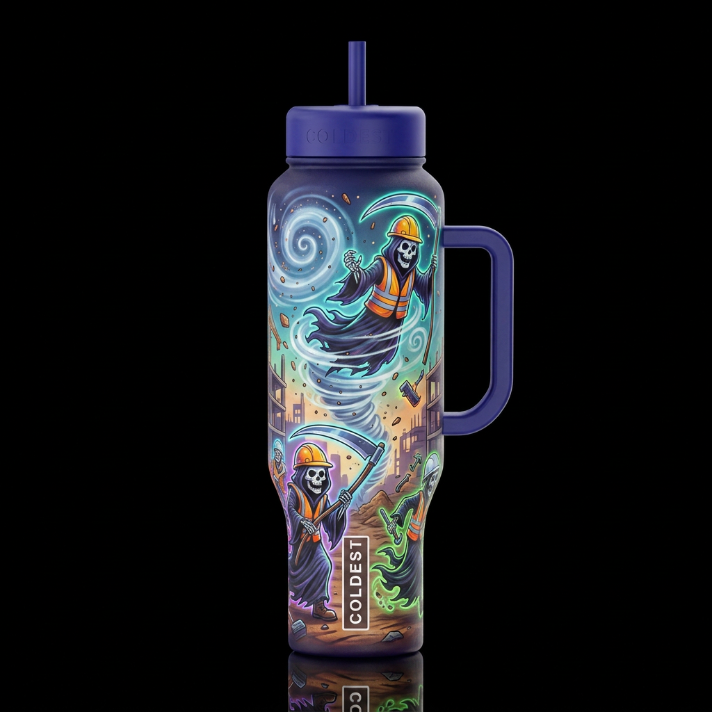 Construction sight windy funny Grimm reaper chaos ... water bottle design