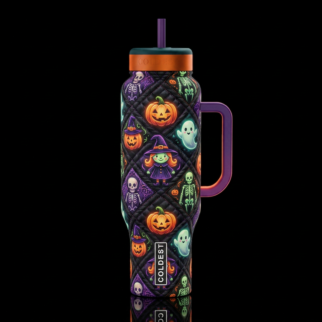 quilted, glowie Jack o lantern's witches ghost's s... water bottle design