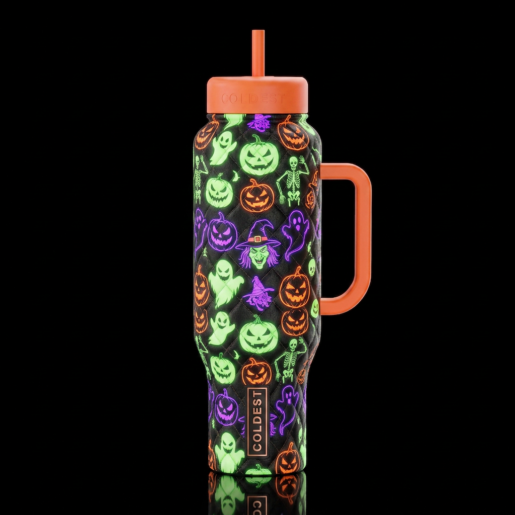 quilted, glowie Jack o lantern's witches ghost's s... water bottle design
