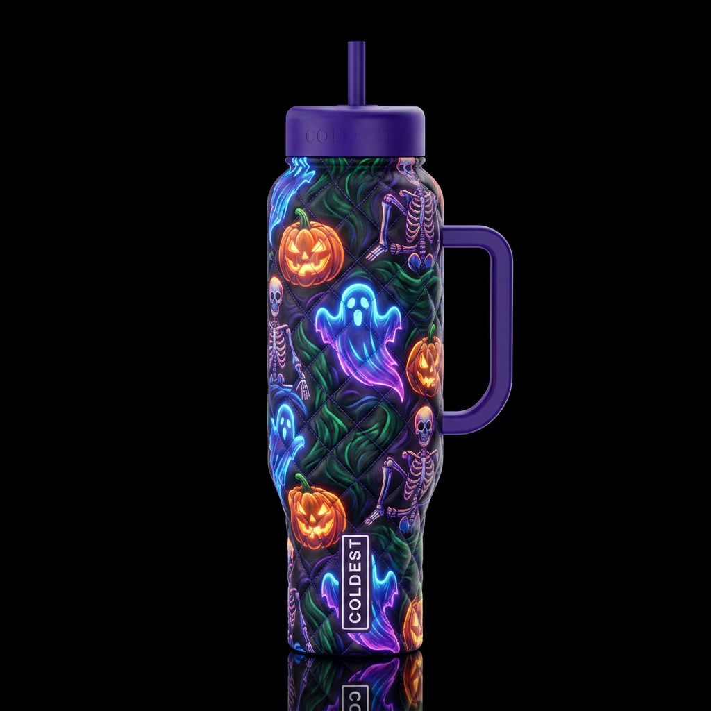 quilted, glowie Jack o lantern's witches ghost's s... water bottle design