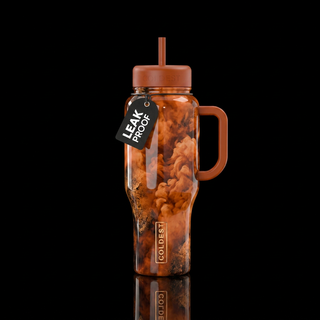 smoke, burnt orange, grunge rock, realism, vibrant... water bottle design