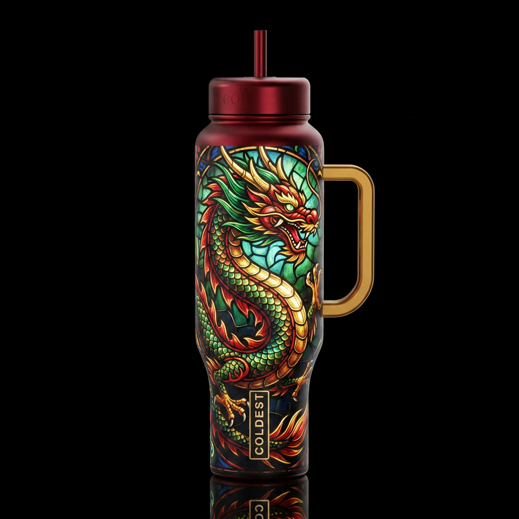 Stain glass lighted, glowie Chinese dragon water bottle design
