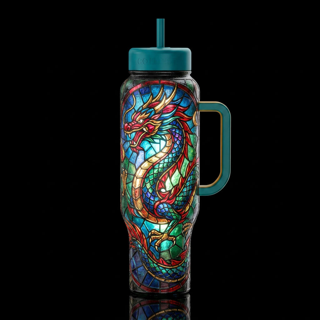 Stain glass lighted, glowie Chinese dragon water bottle design