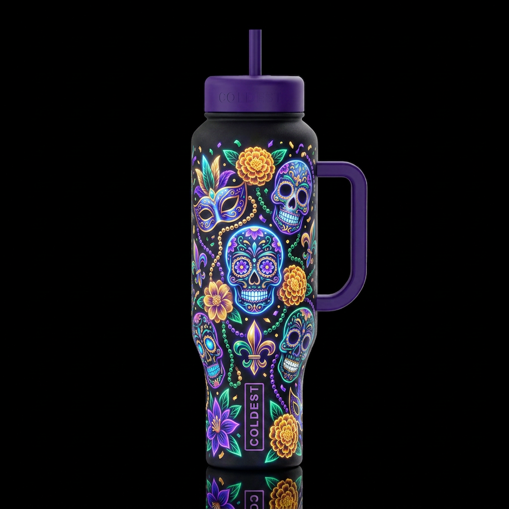mardi gras the day of the dead flowers glowie water bottle design