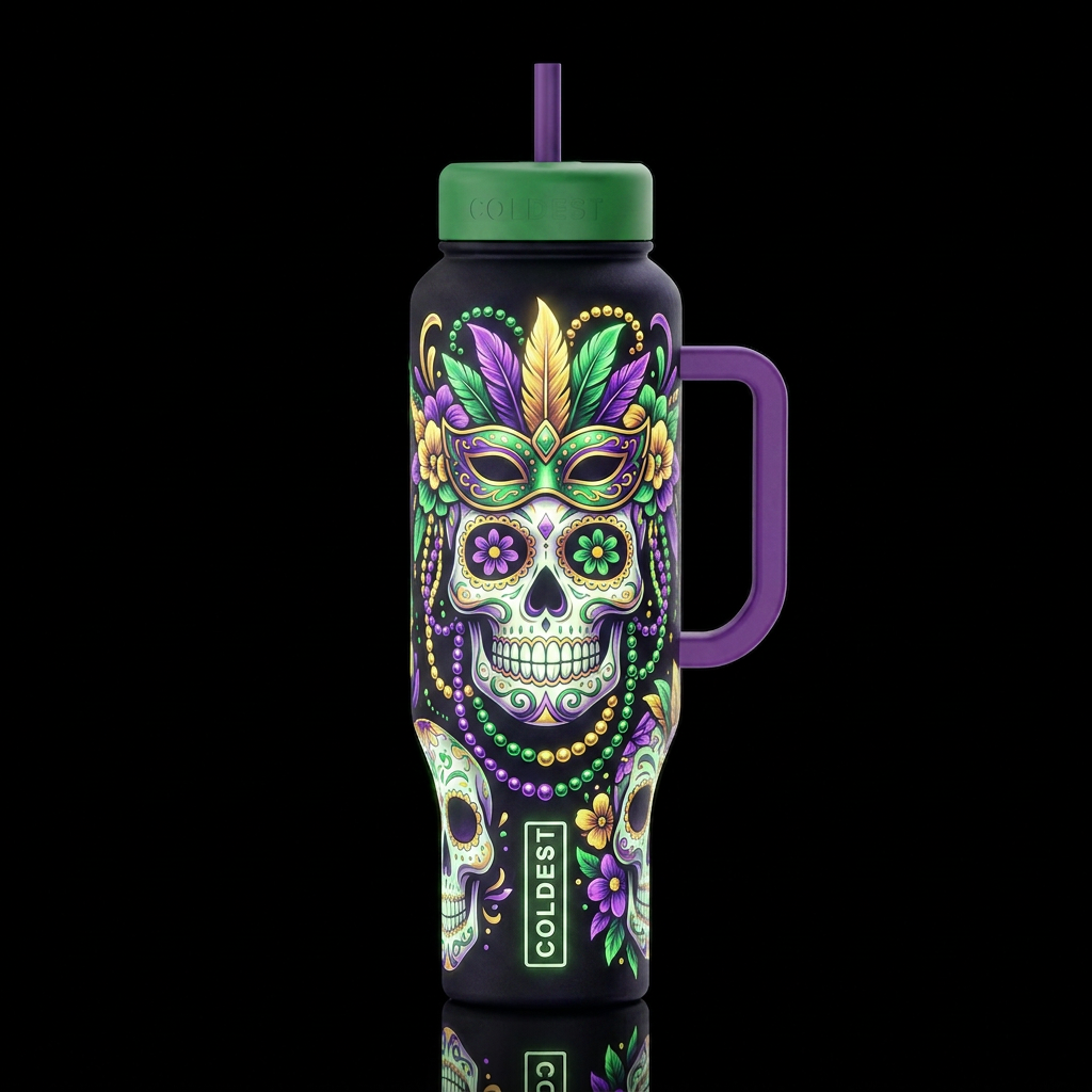 mardi gras the day of the dead flowers glowie water bottle design